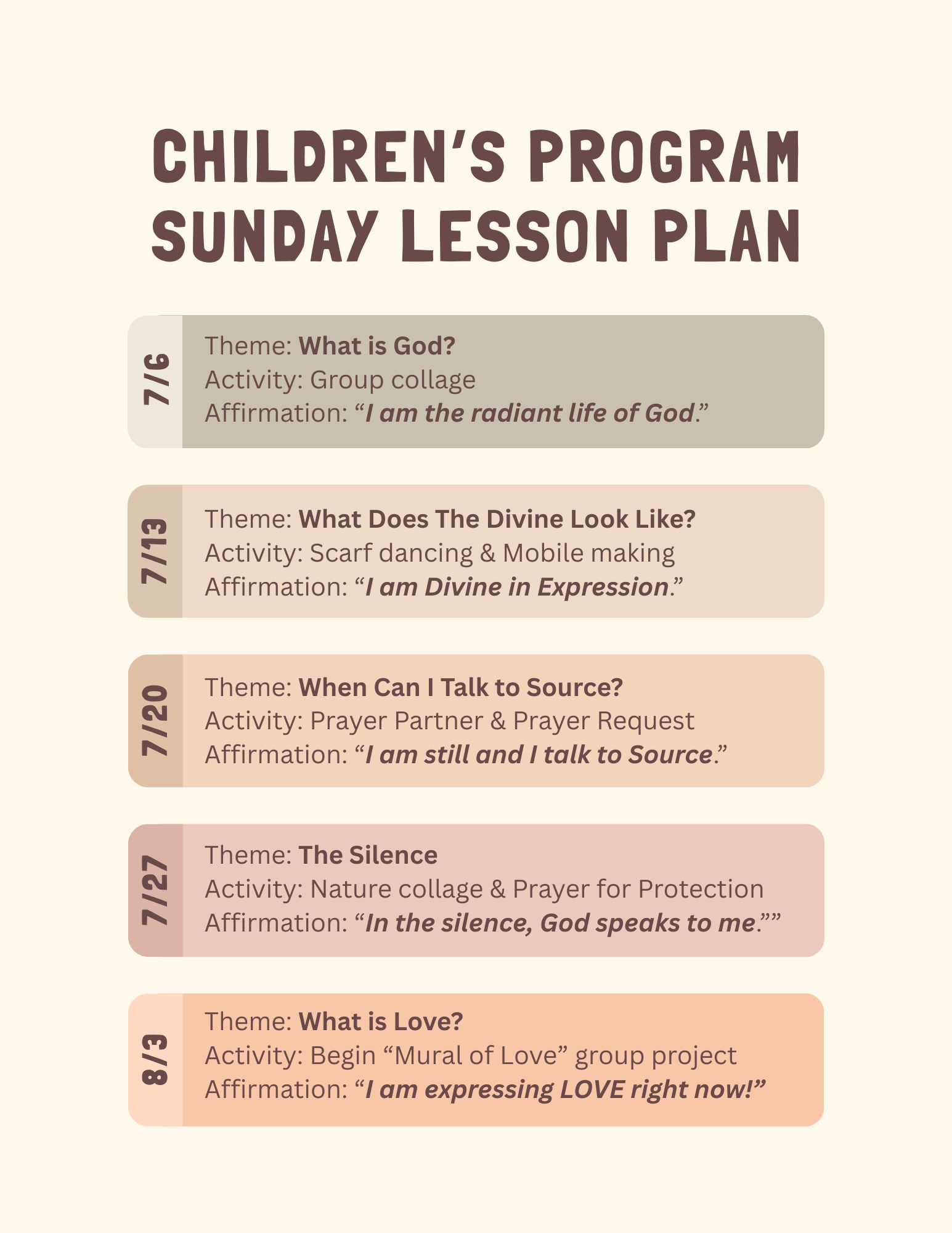 July program plan